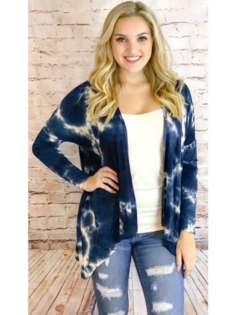 NWT Blue Tie Dye Open Front Draped Jersey Cardigan| Ethereal Grunge Boho Coastal - Picture 2 of 13
